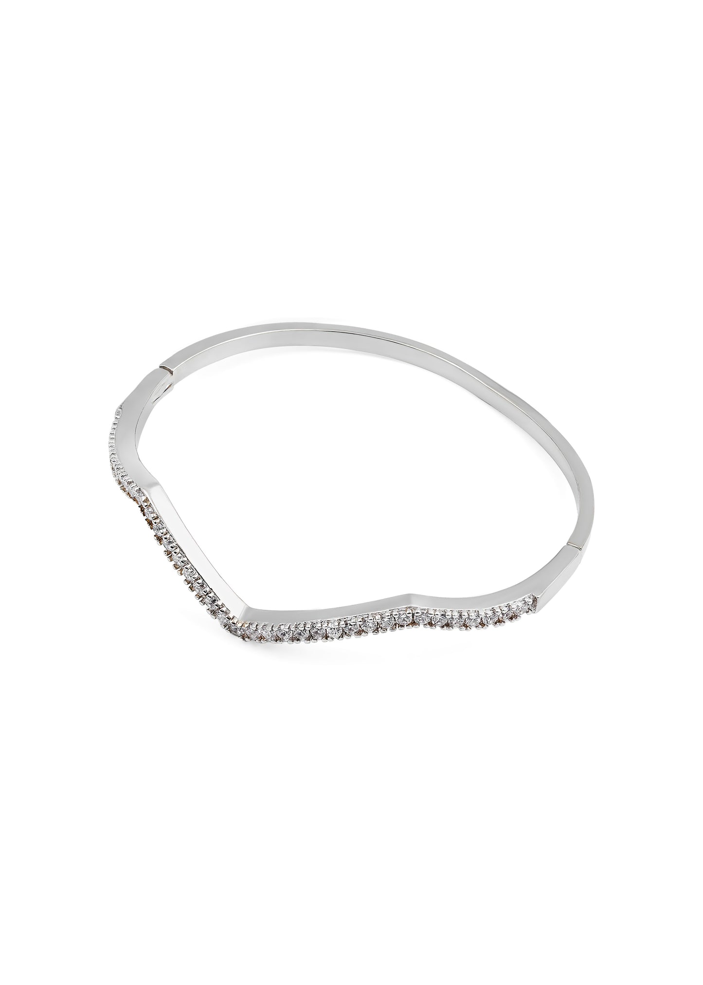 Open V bangle silver w/white stones