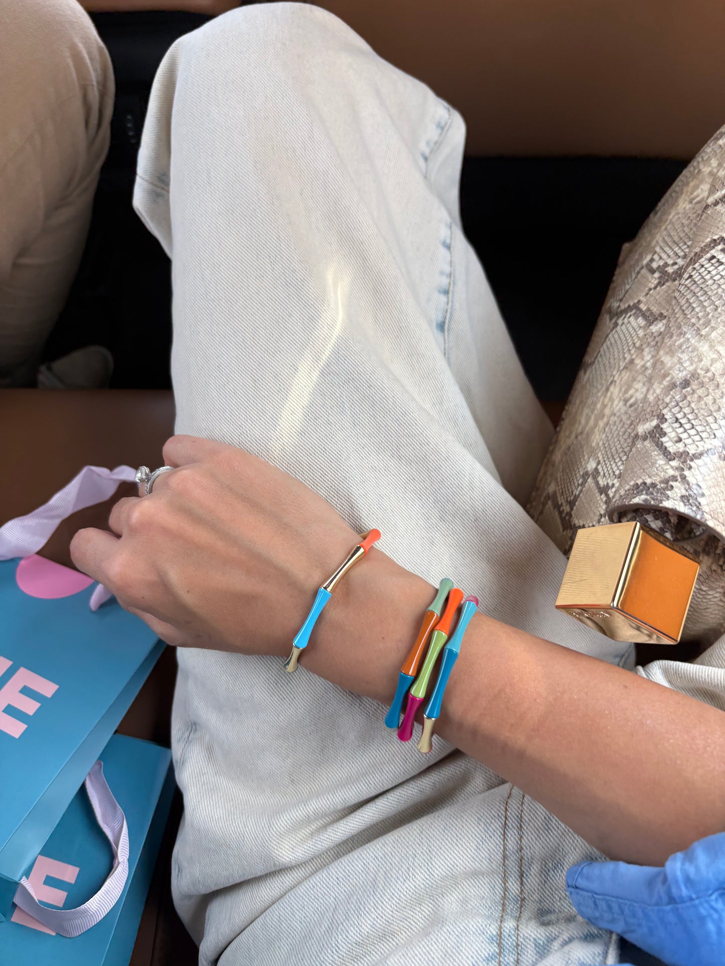 Bamboo colorful bracelet orange/pink
