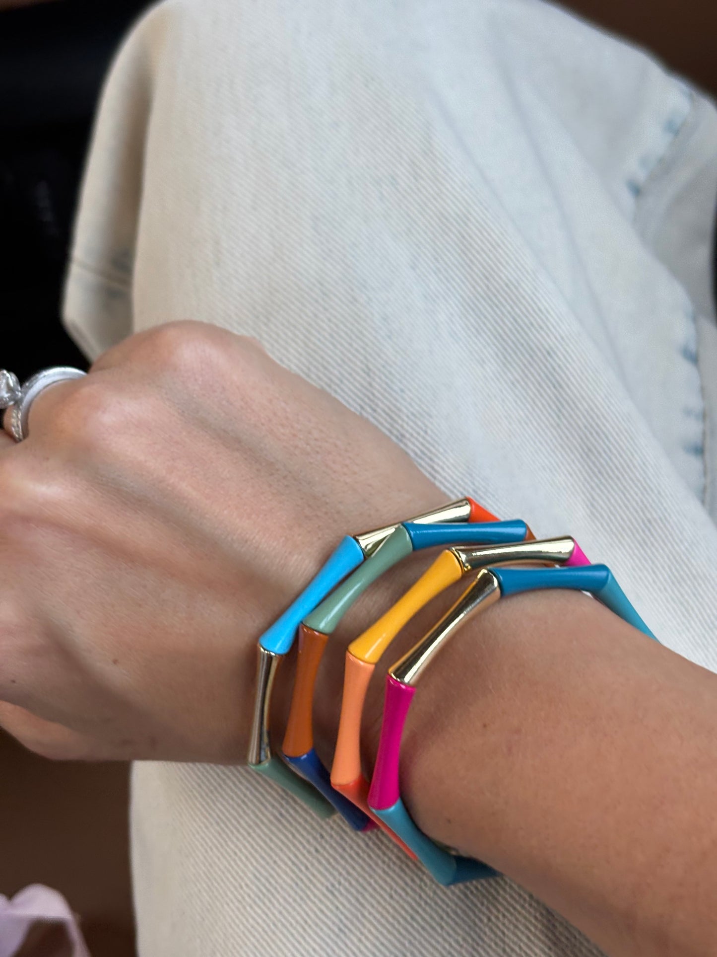 Bamboo colorful bracelet orange/pink