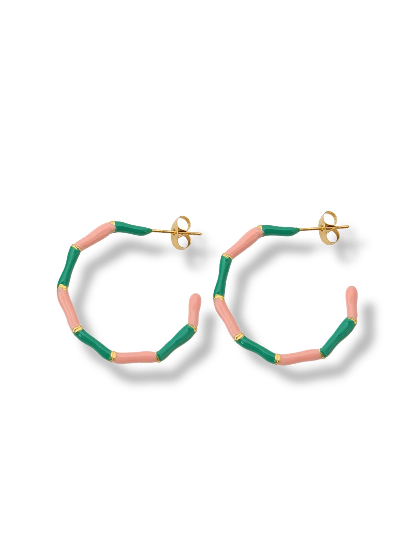 KIRA enamel hoops earrings green & pink
