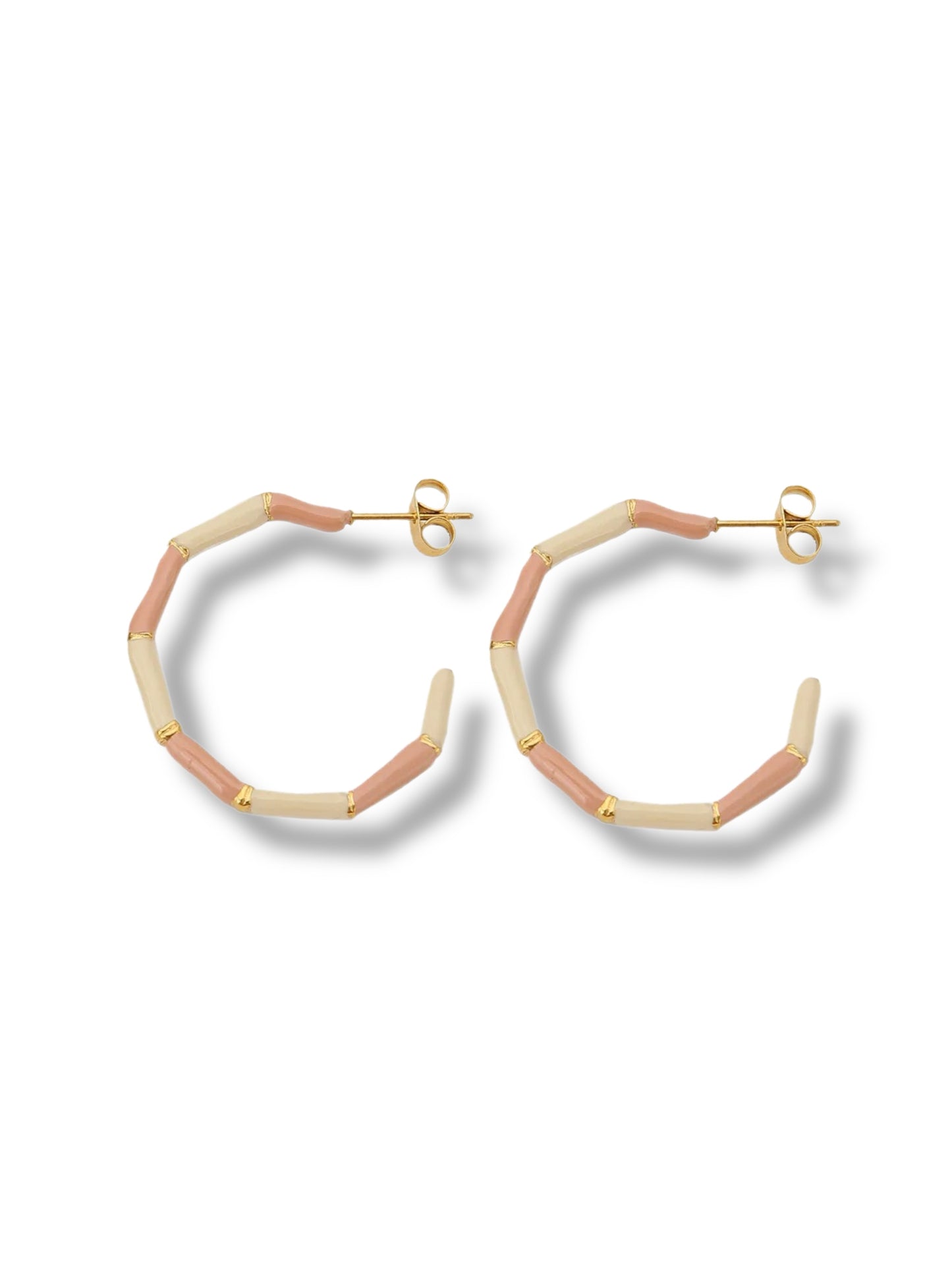 KIRA enamel hoops earrings beige & pink