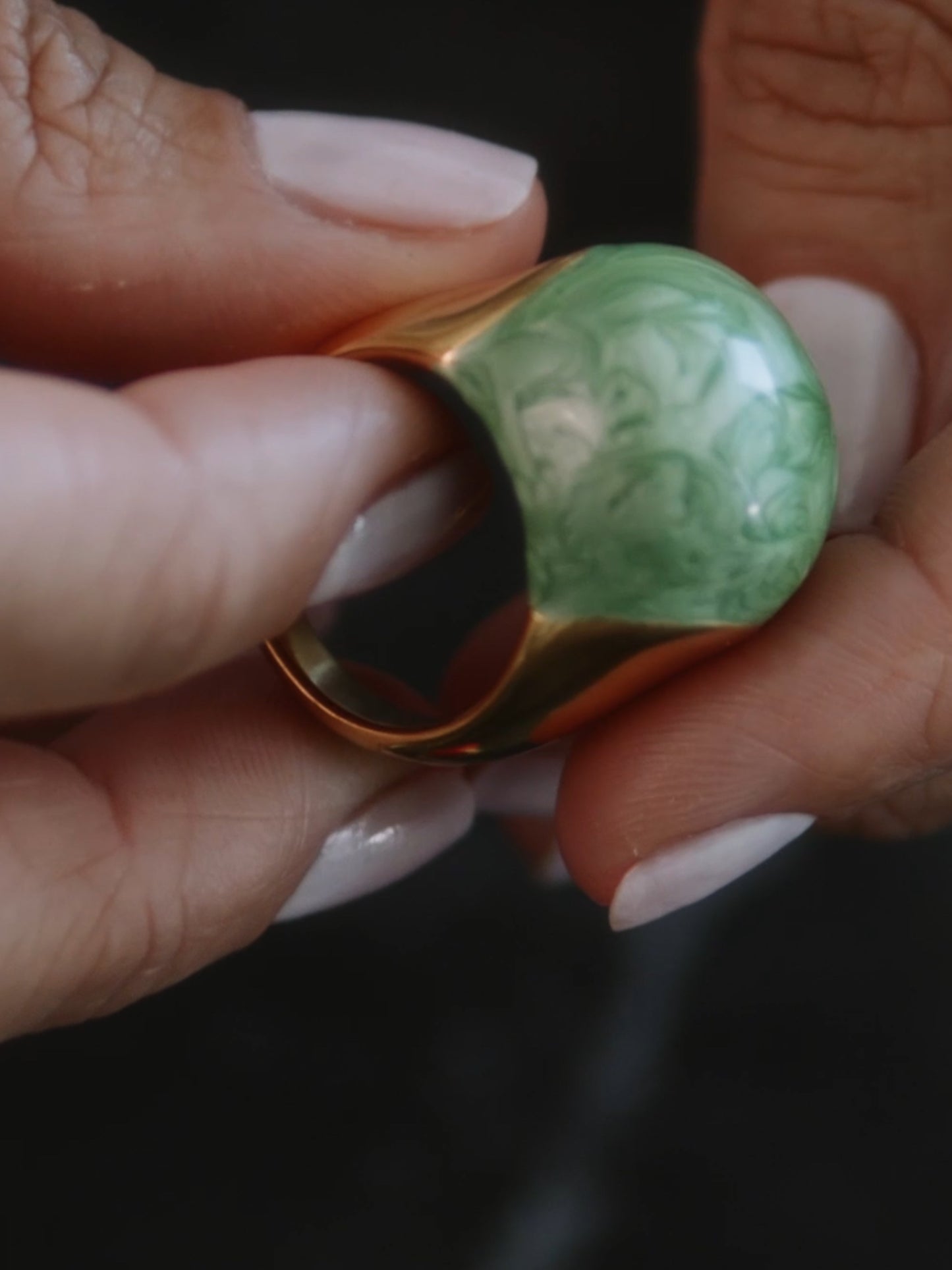 Statement ring w/green enamel