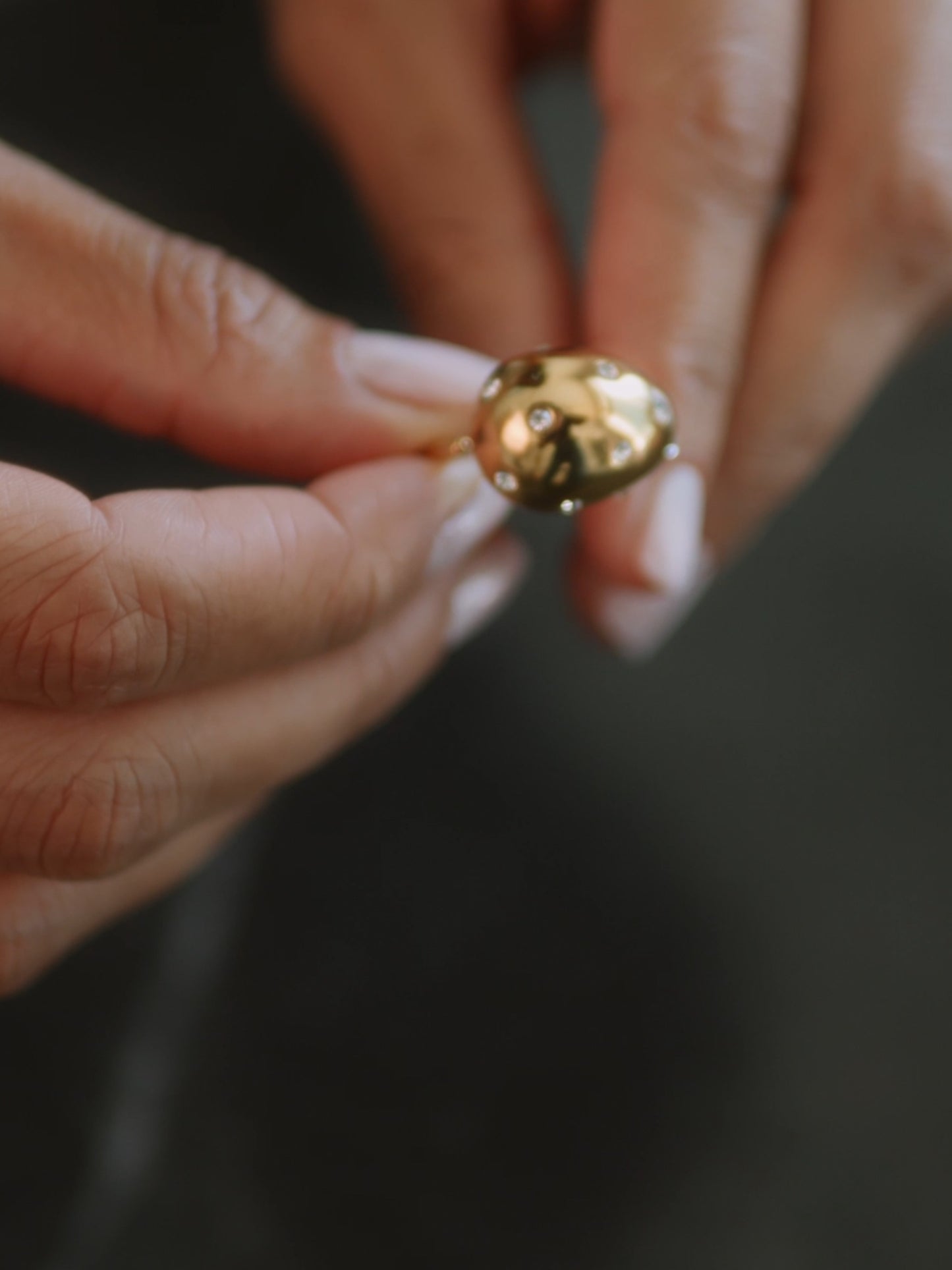 Adjustable statement ring w/white stones small
