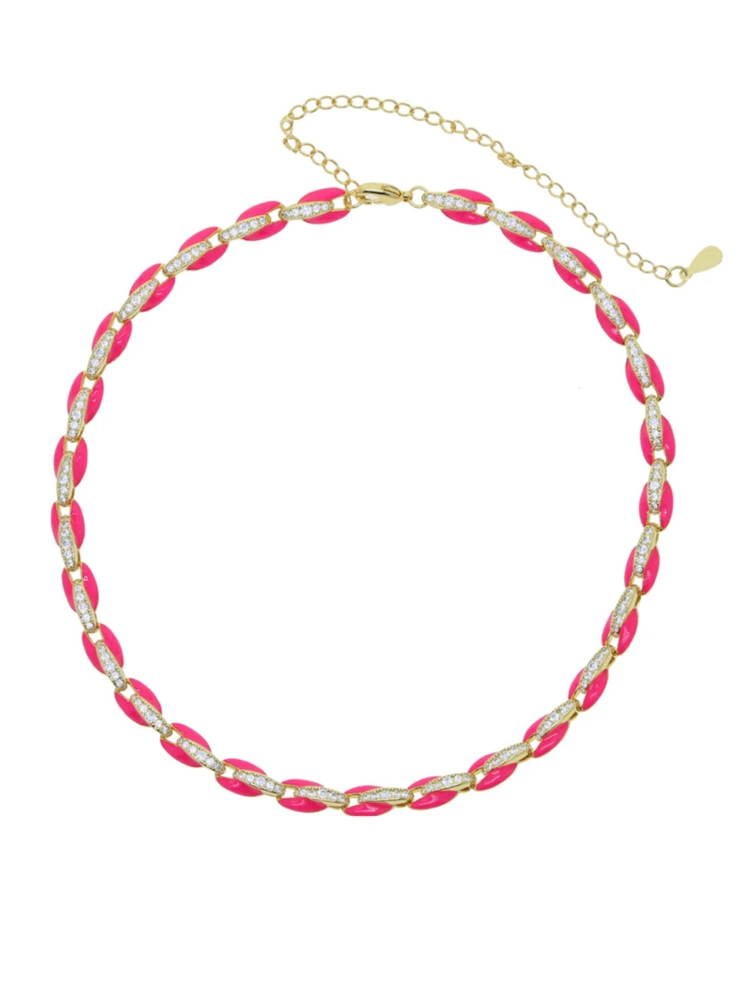 Enamel necklace pink w/stones