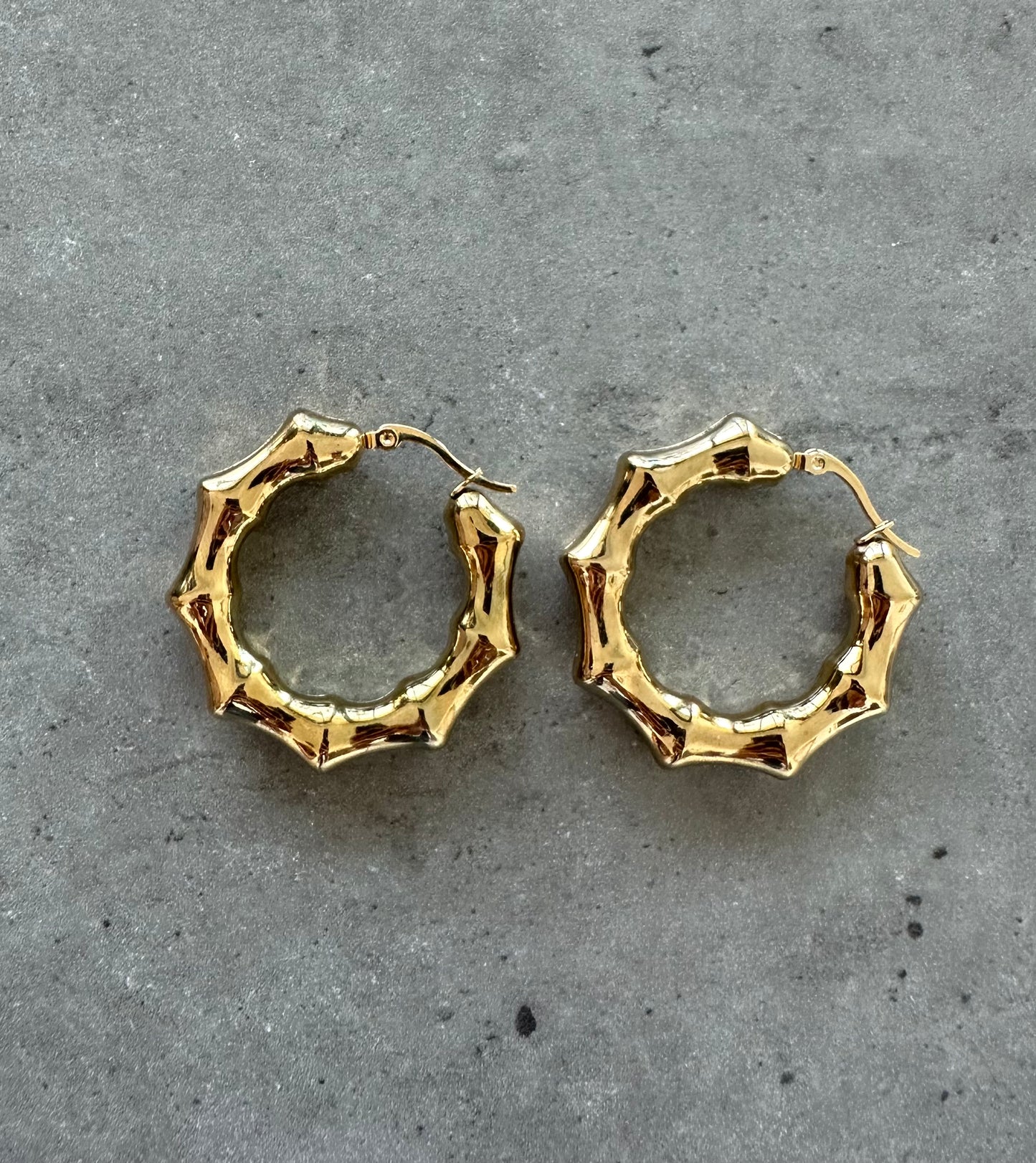 Earrings gold round w/roung bamboo GILTY