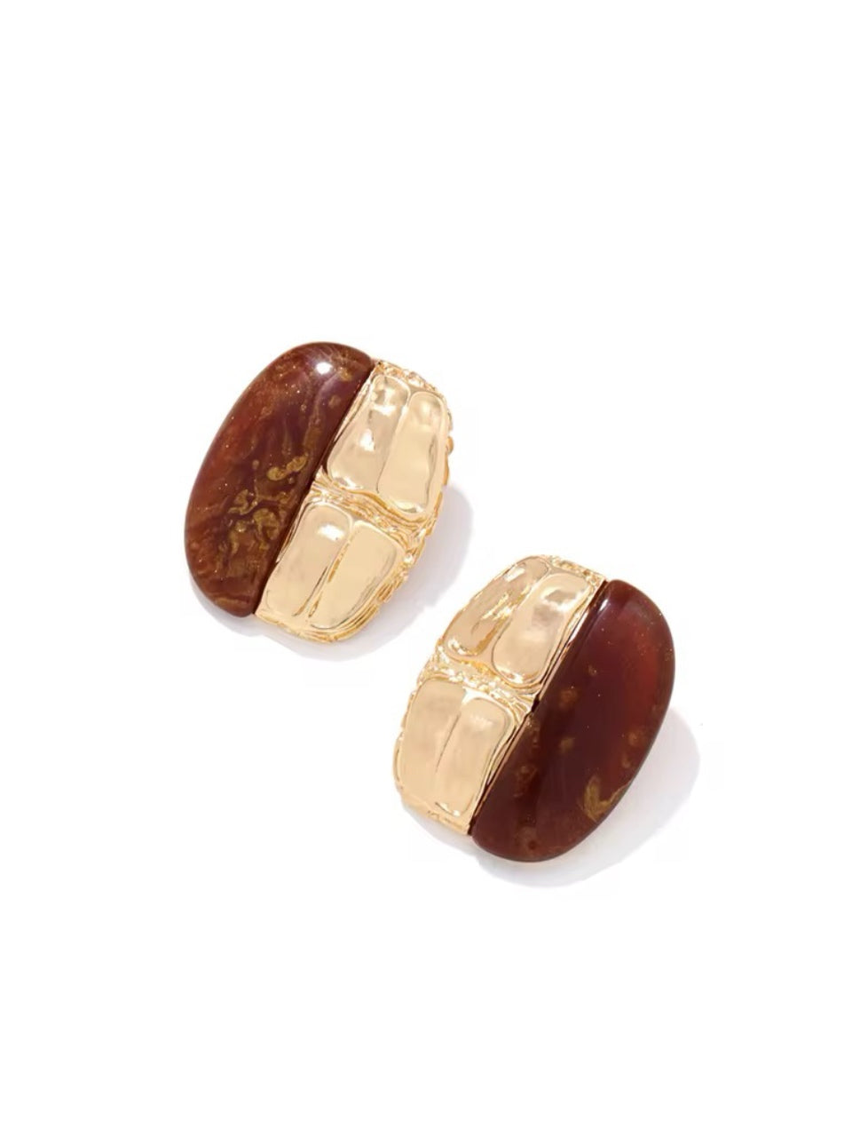 Earrings gold w/braun details