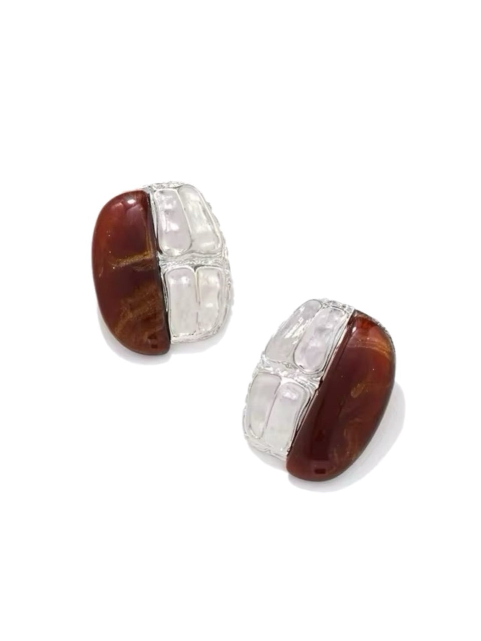 Earrings silver w/braun details