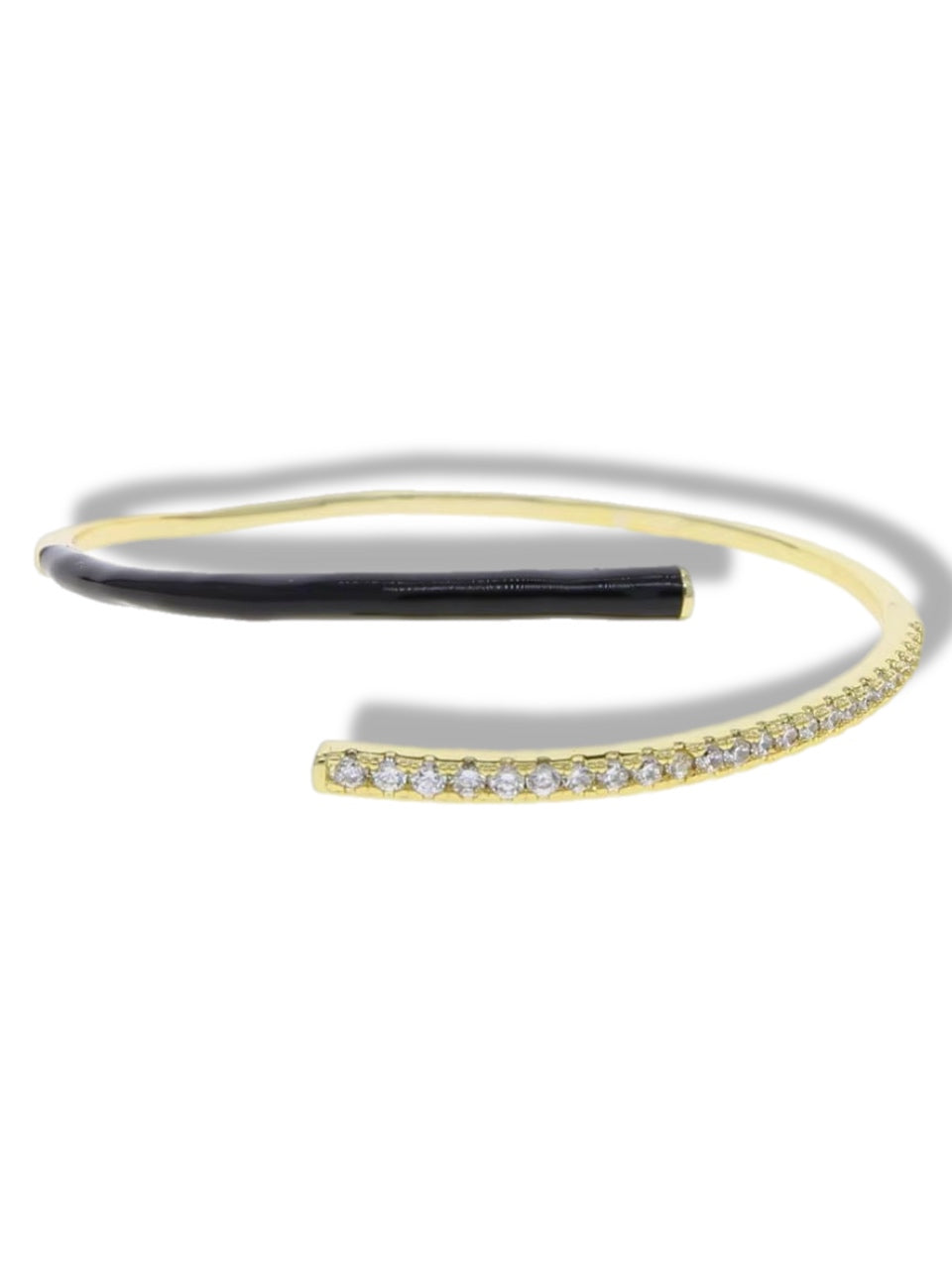 Enamel black open bracelet w/stones