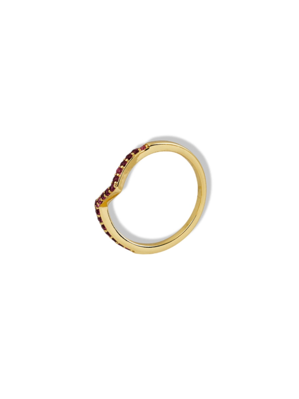 V ring with red stones