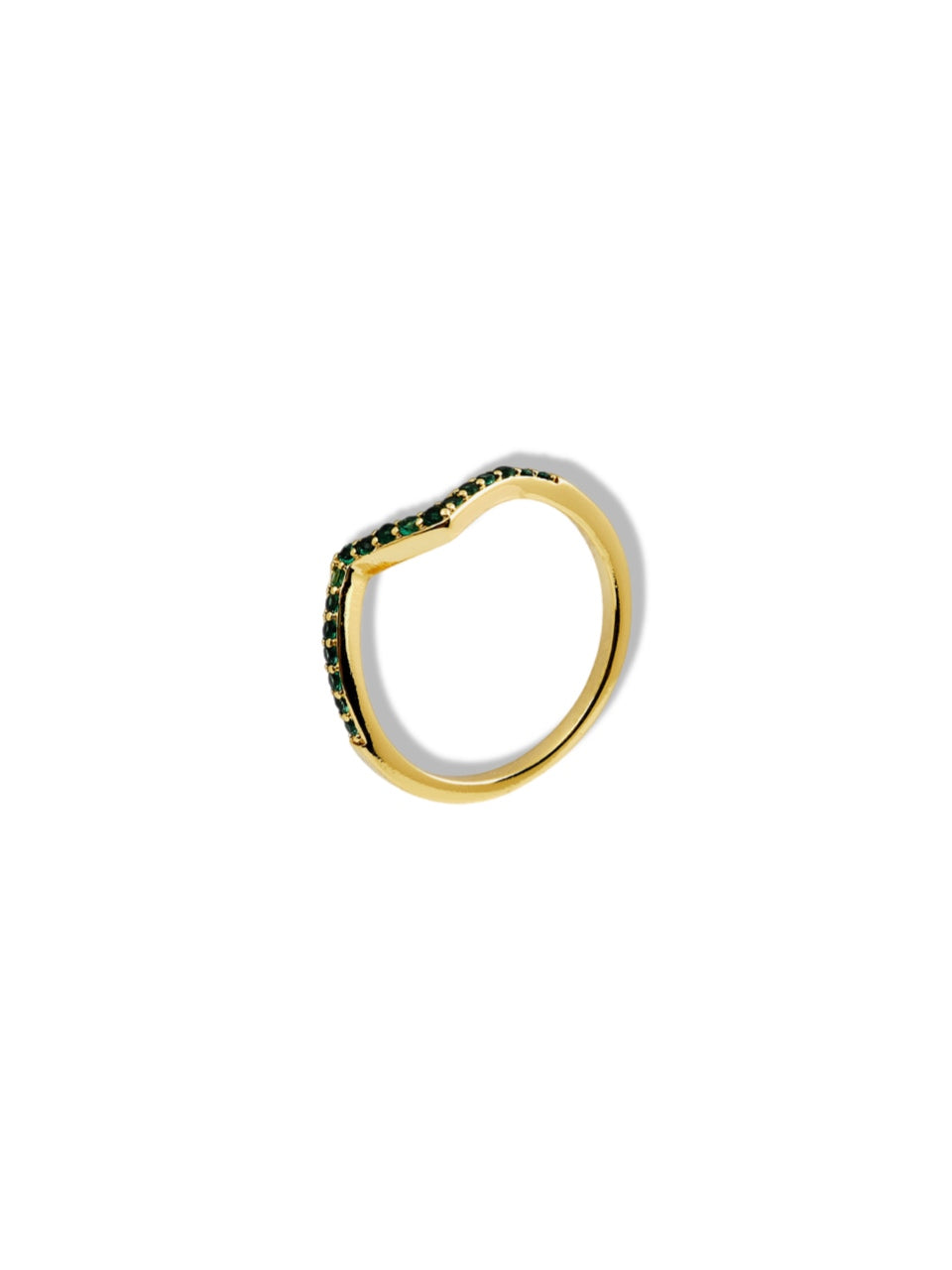V ring with green stones