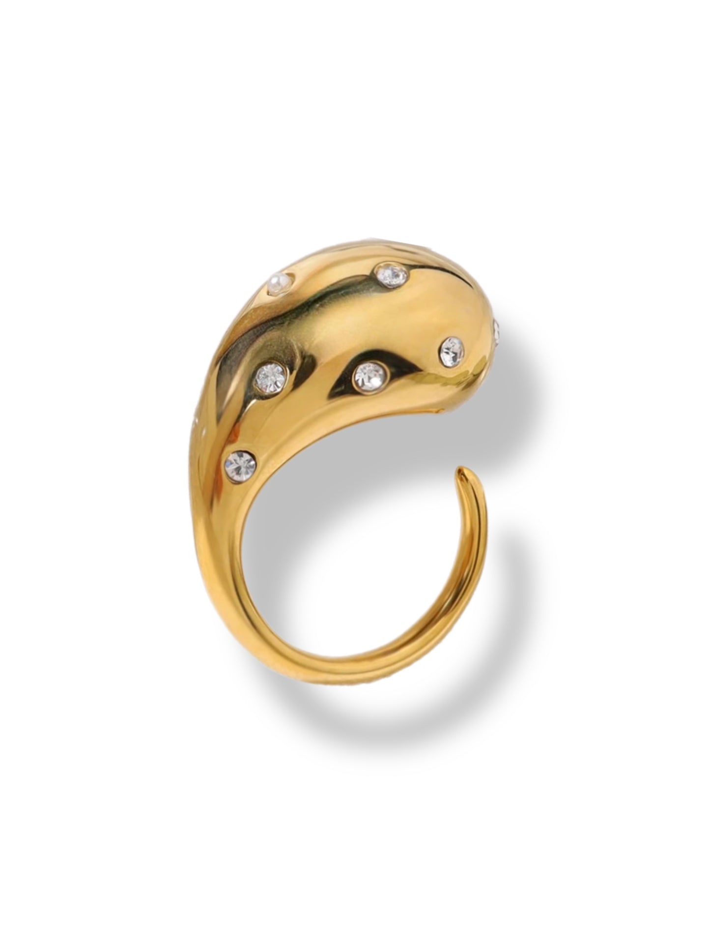 Adjustable statement ring w/white stones small