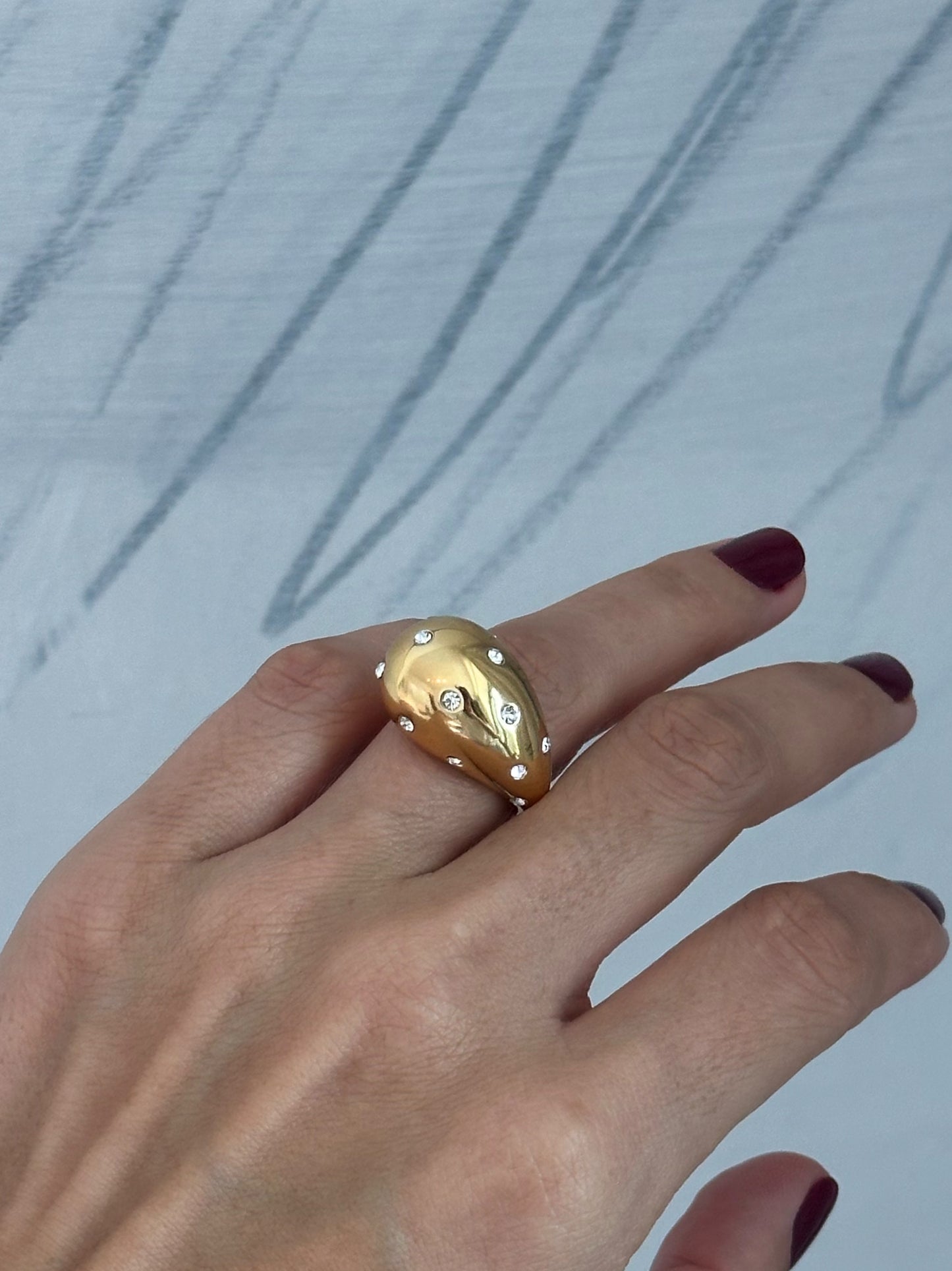 Adjustable statement ring w/white stones small