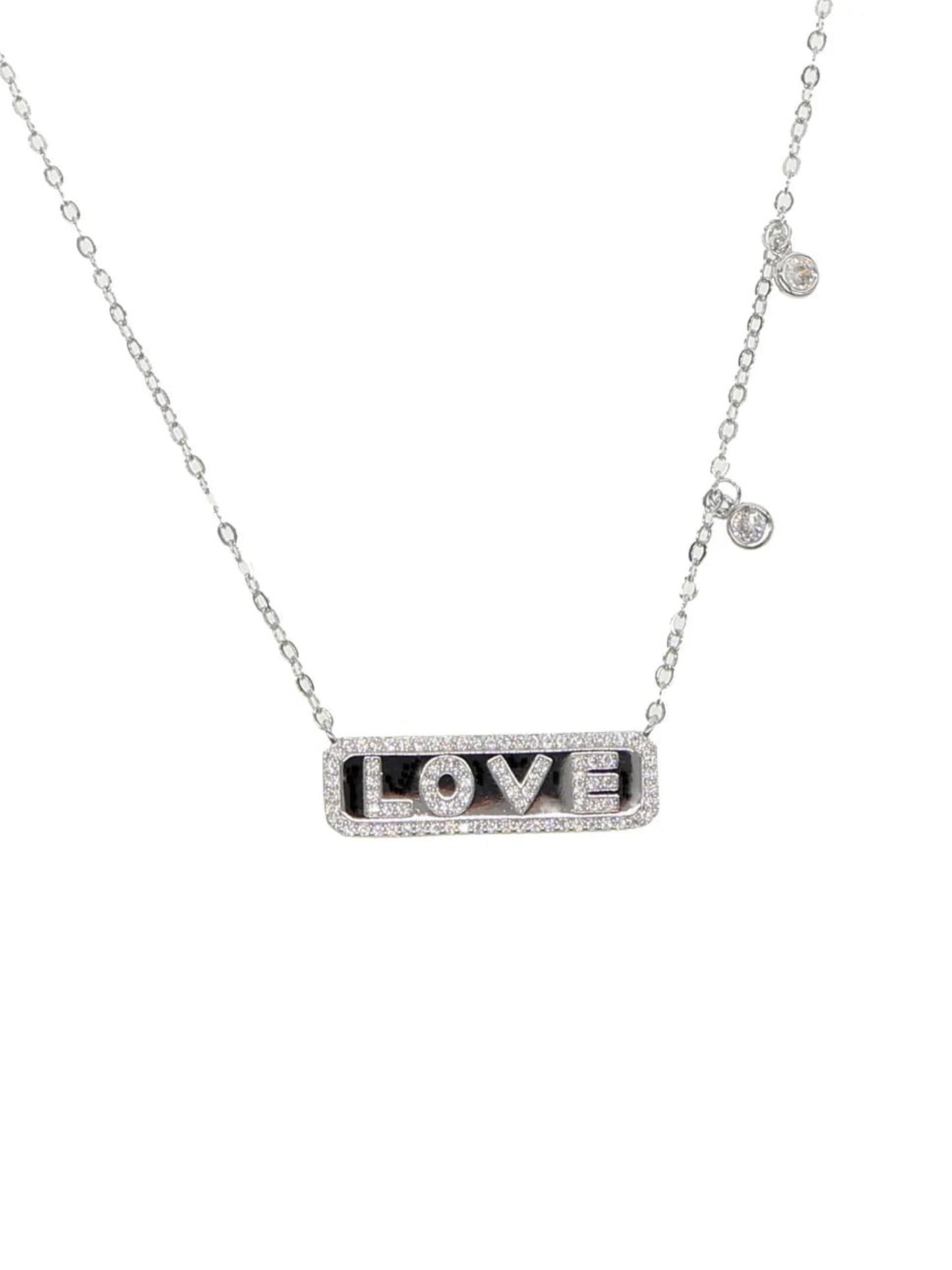 Necklace love white stones silver
