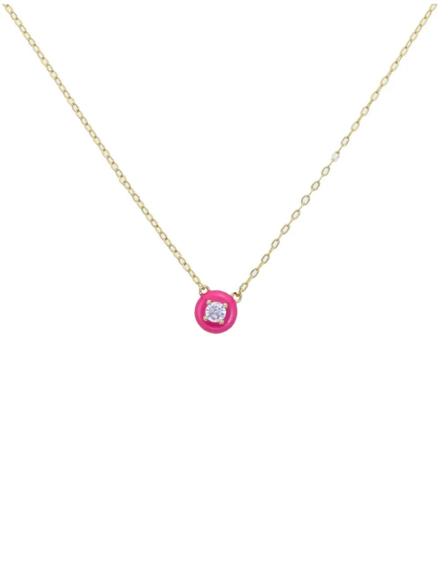 Necklace w/enamel pink w/stone