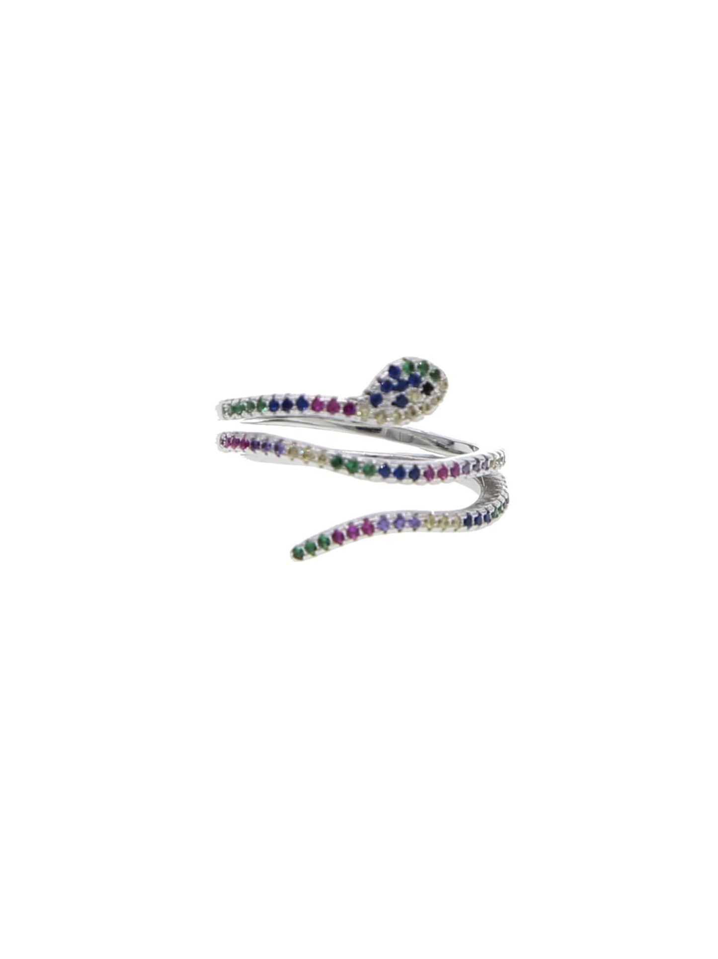 Ring snake w/colorful stones silver