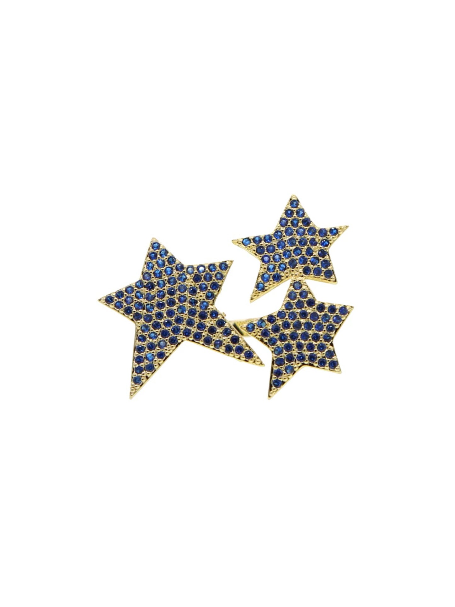 Ring adjustable w/3 stars w/stones blue