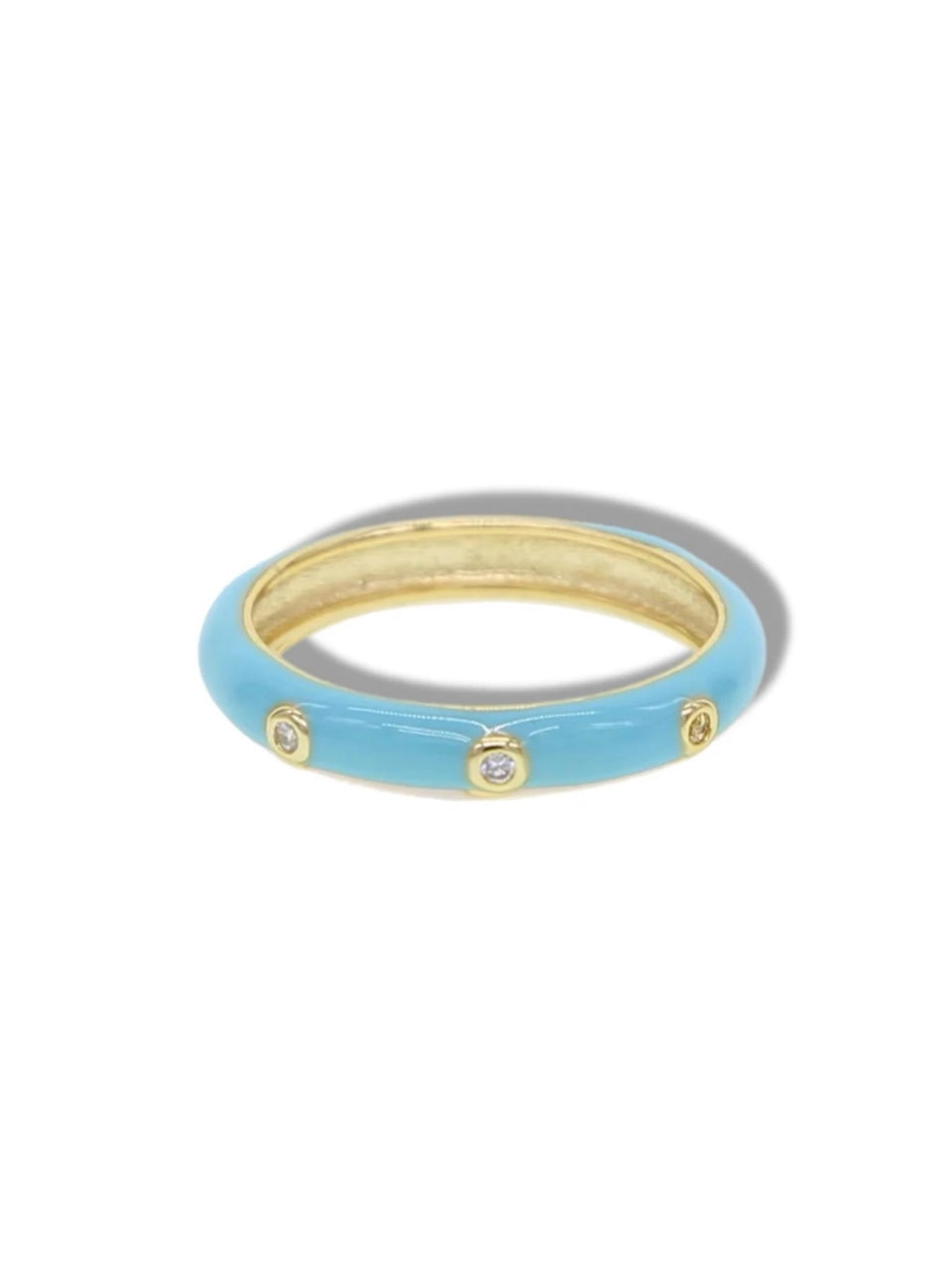 Enamel aquamarine ring w/stones.