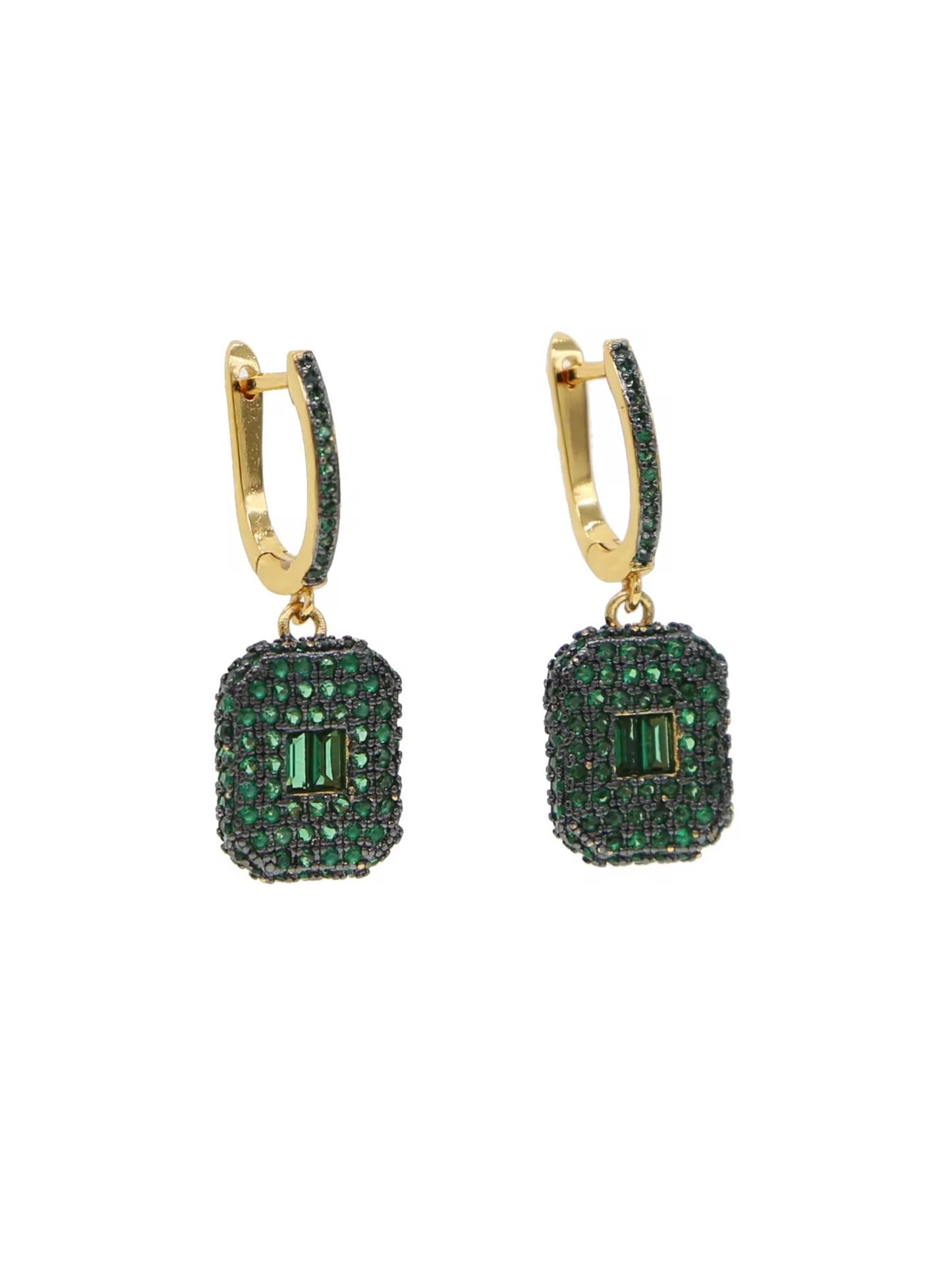 Earrings gold w/green stones