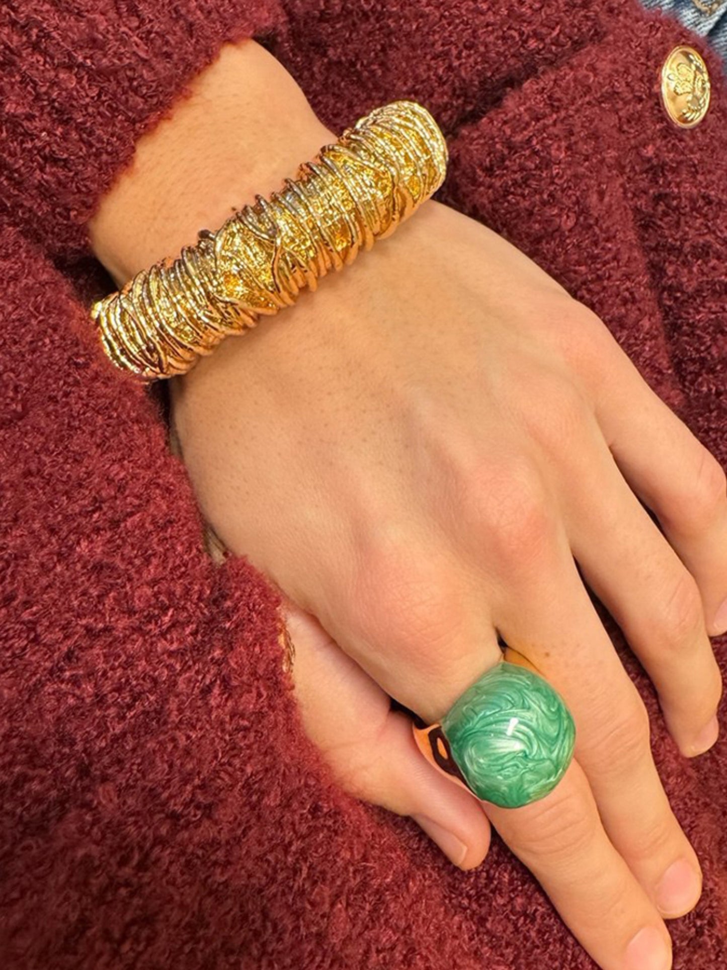 Statement ring w/green enamel
