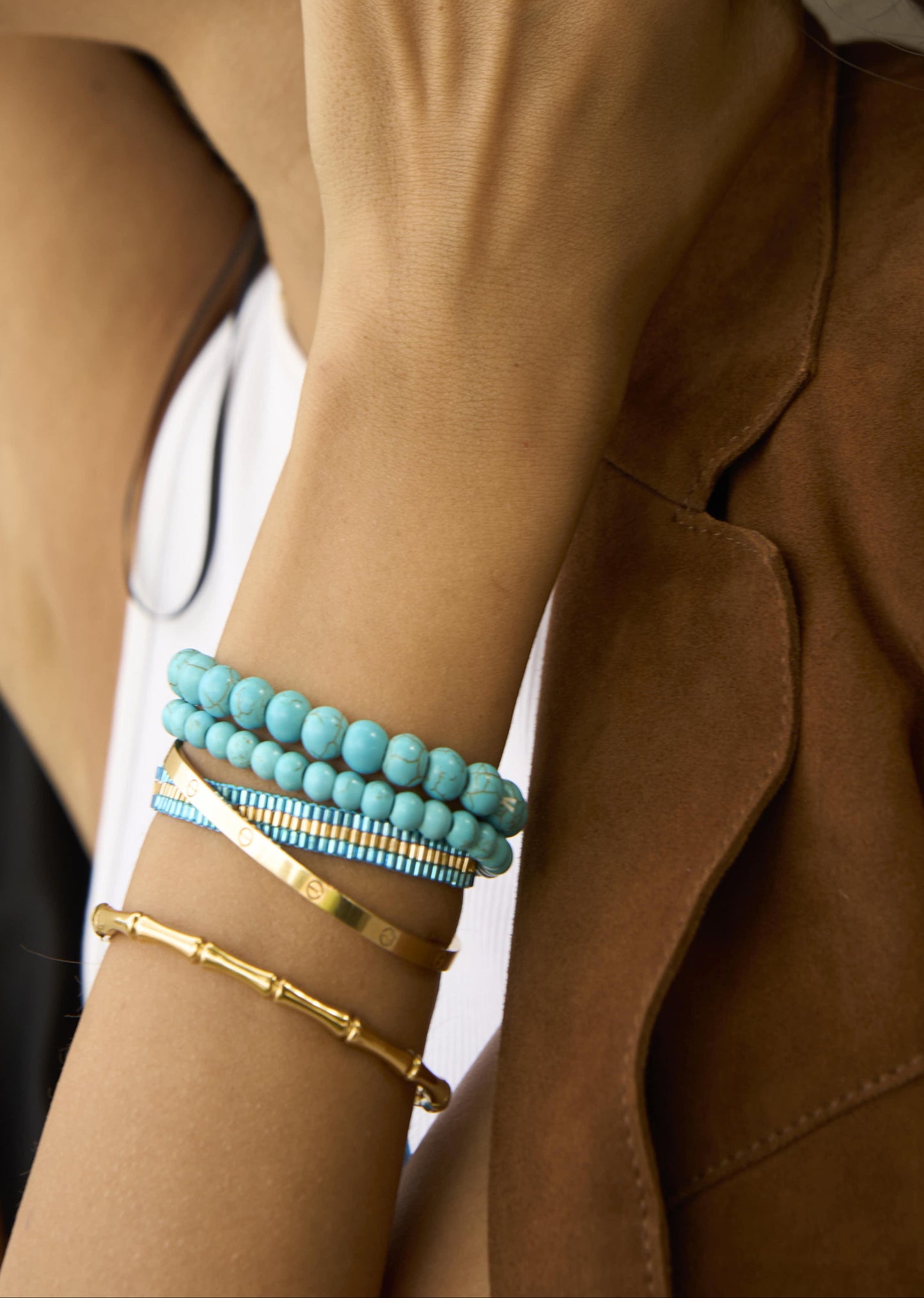 Bracelet gold bamboo adjustable