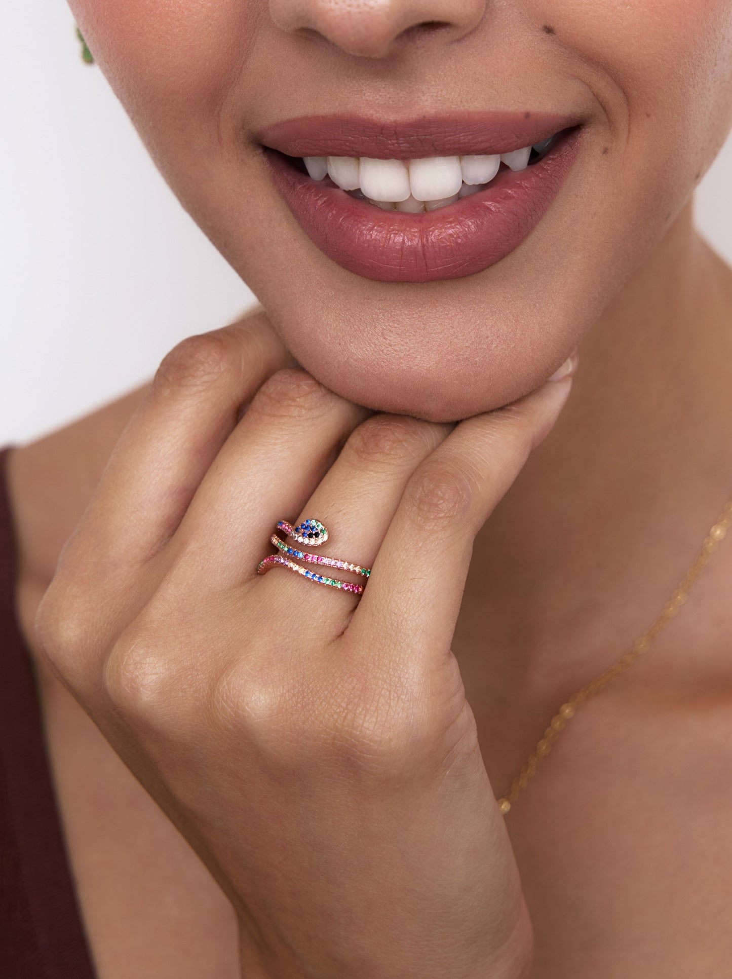 Ring snake w/colorful stones rose gold