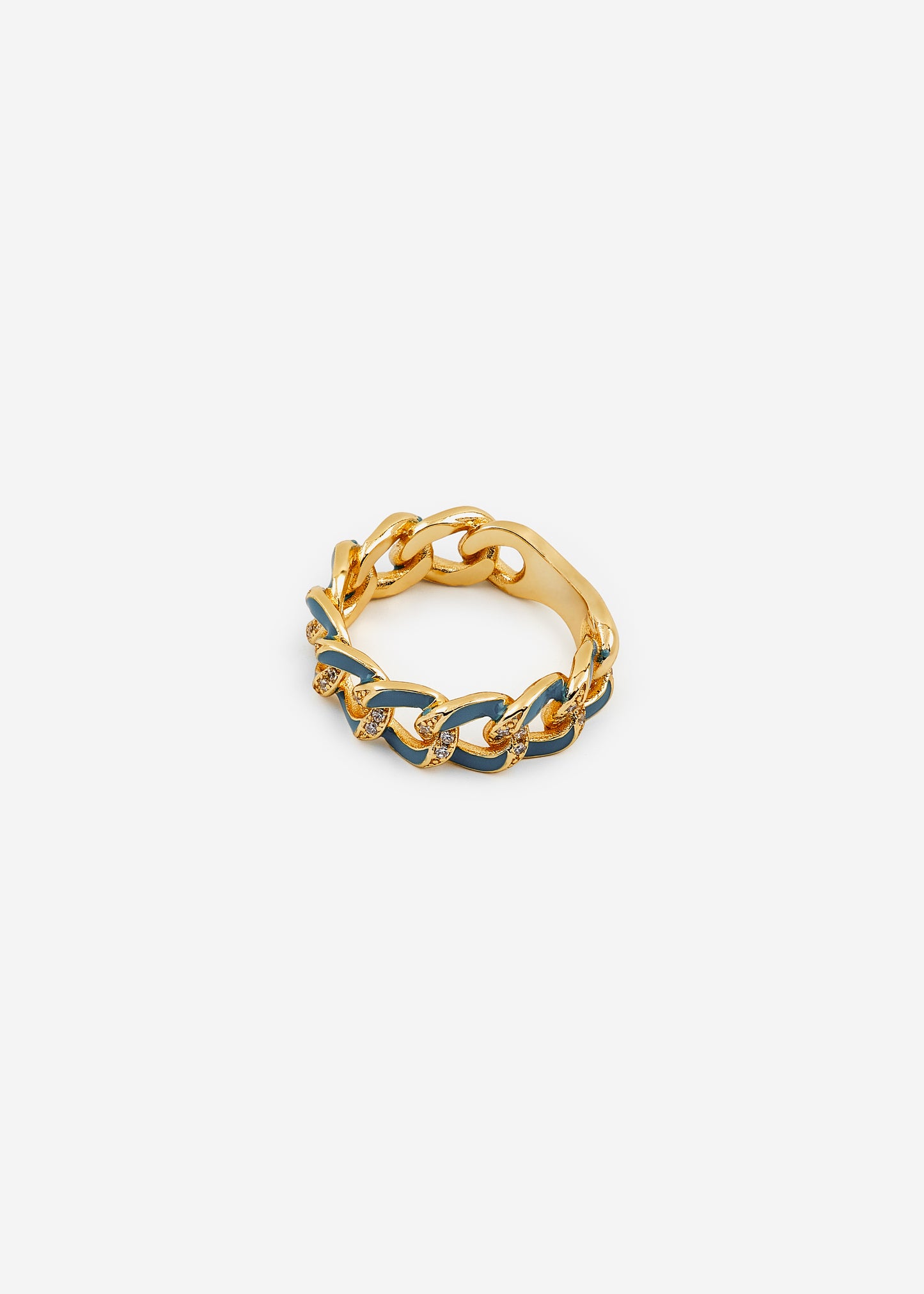 Chain aquamarine ring w/stones