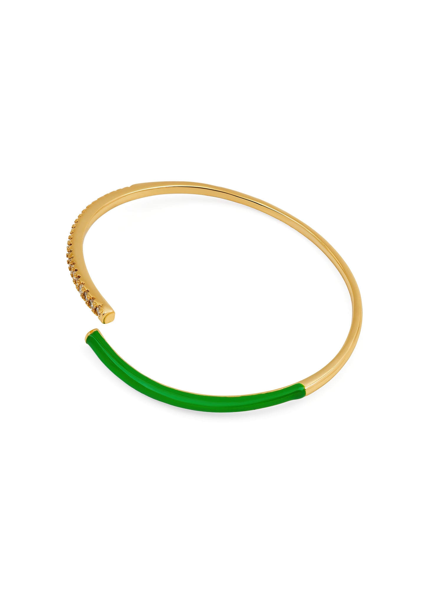 Enamel green open bracelet w/stones