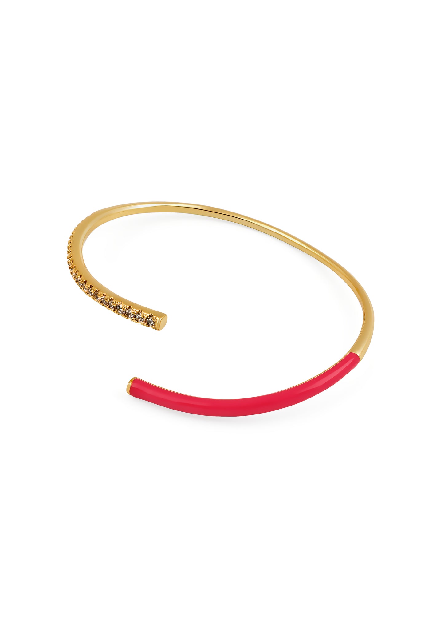 Enamel pink open bracelet w/stones