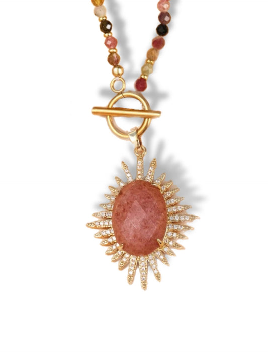 Necklace w/strawberry quartz