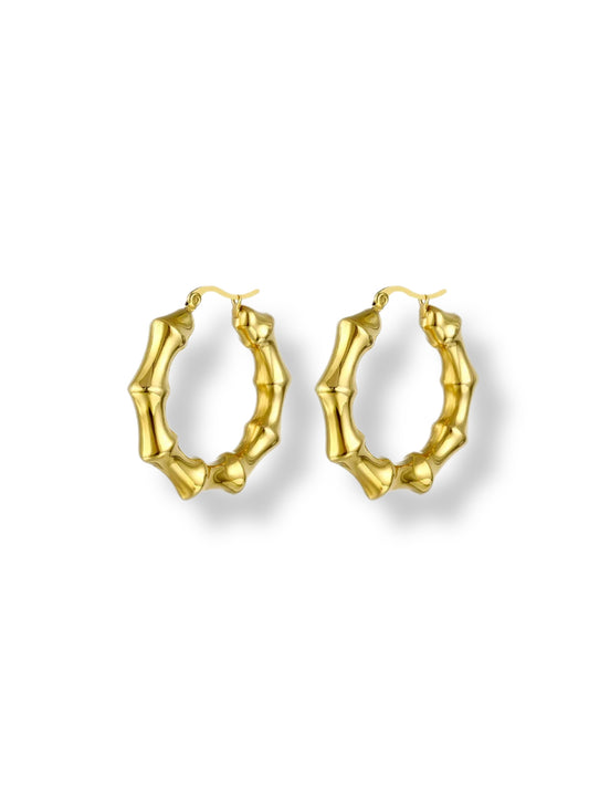 Earrings gold round w/roung bamboo GILTY