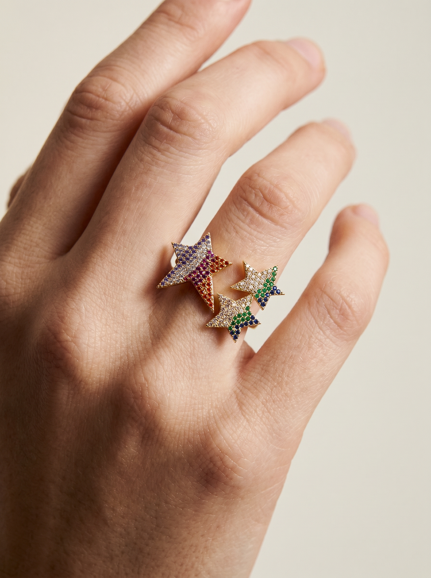 Ring adjustable w/3 stars w/stones