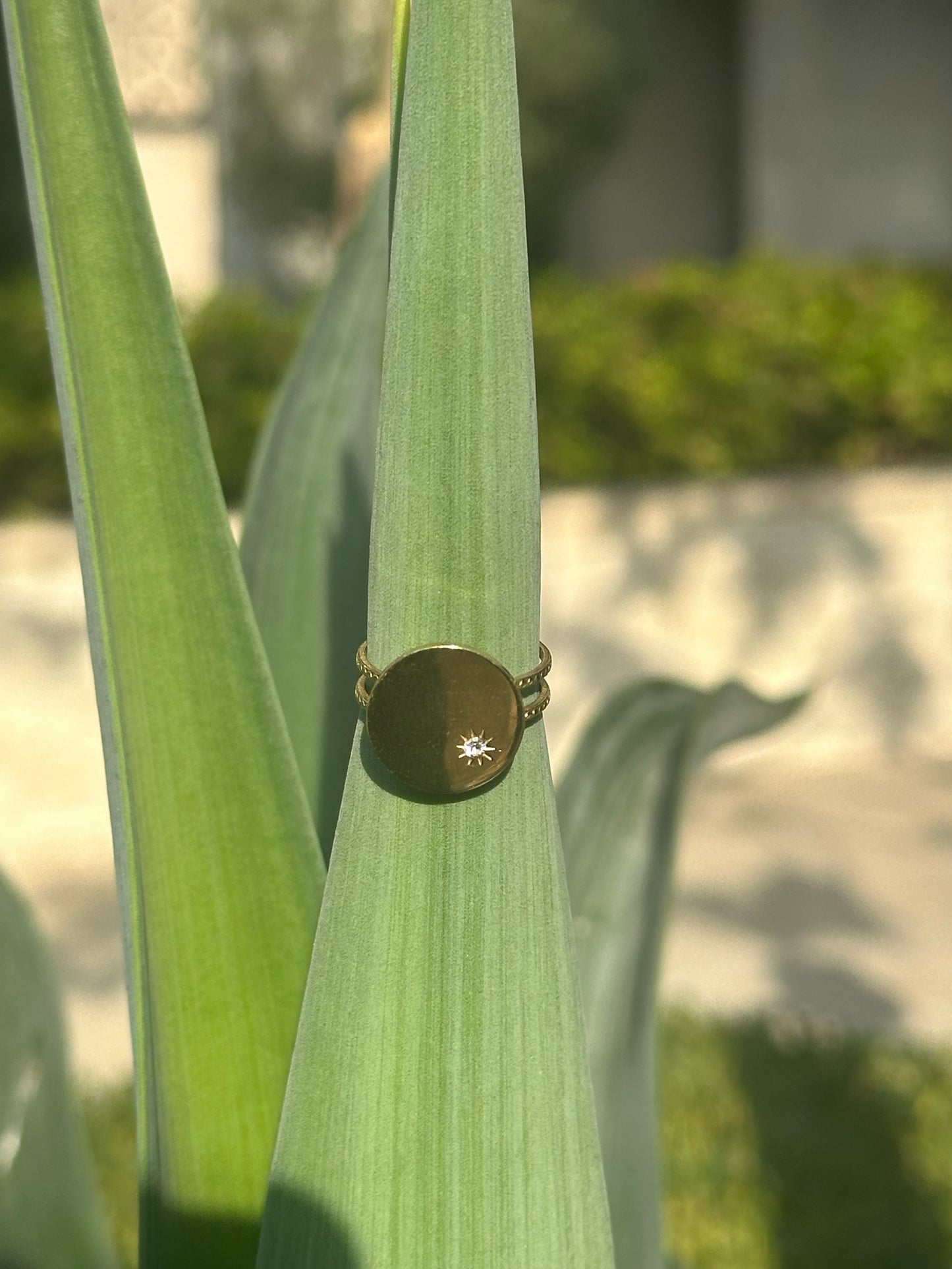 Round gold ring with stone