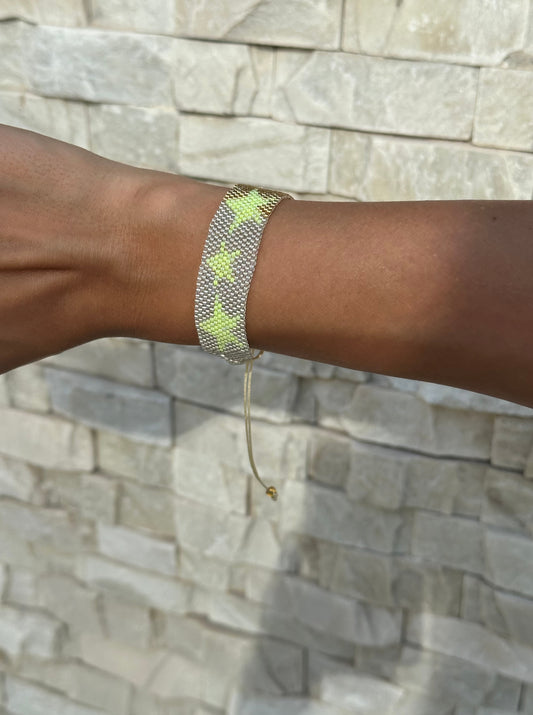 Braided bracelet big 'Stars green'
