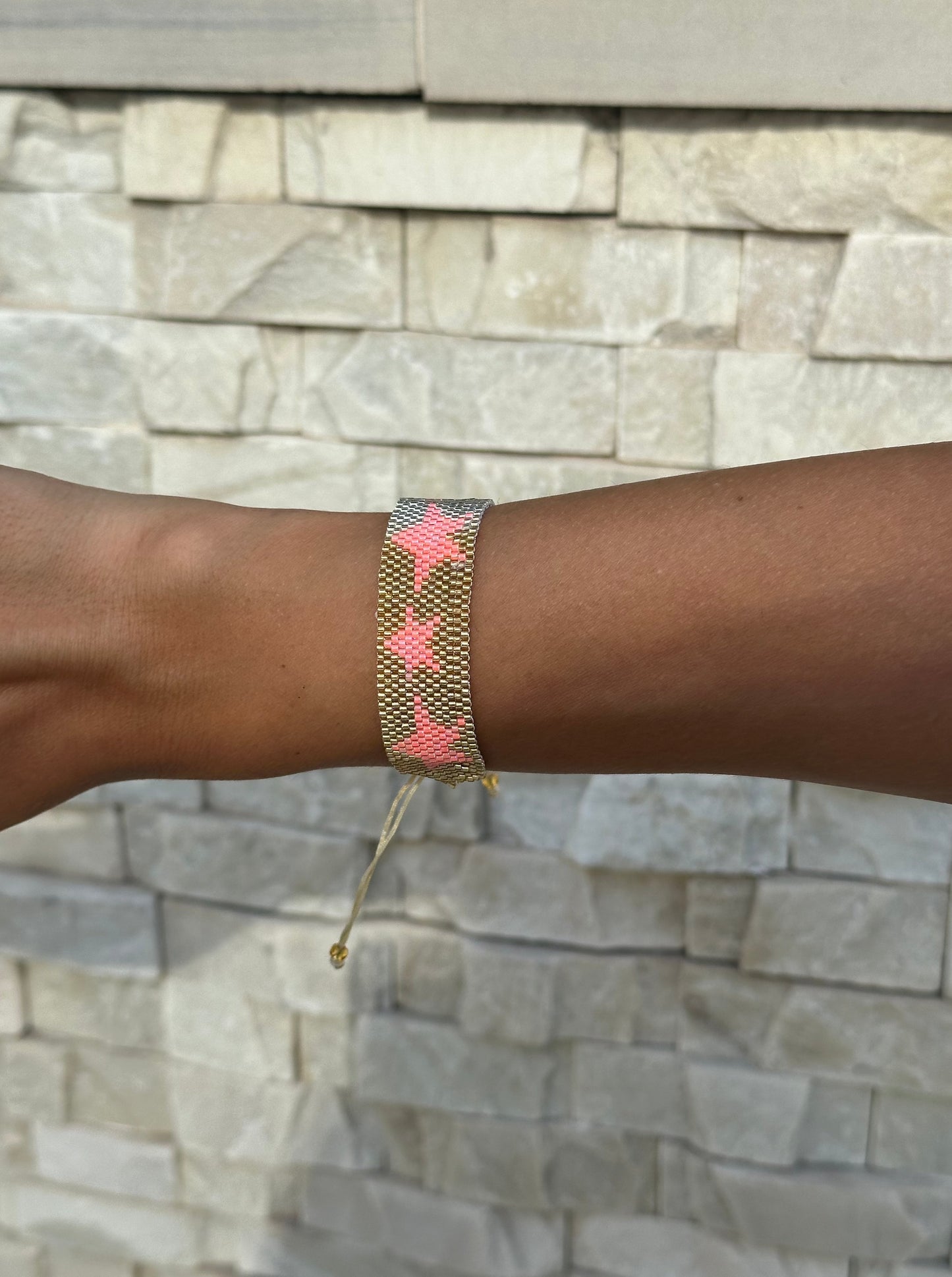 Braided bracelet big 'Stars pink'