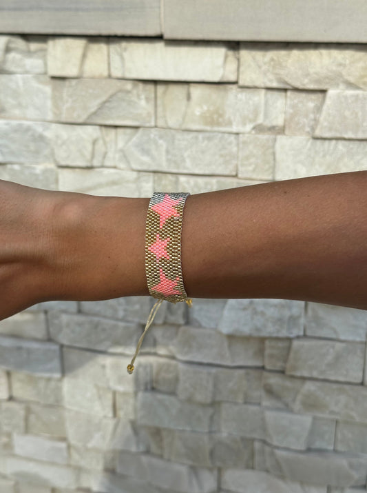 Braided bracelet big 'Stars pink'