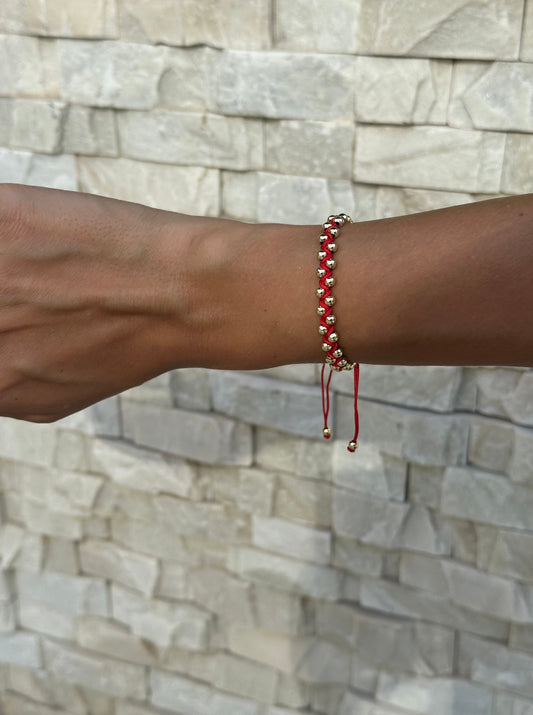 Braided bracelet medium 'Red w/gold details'