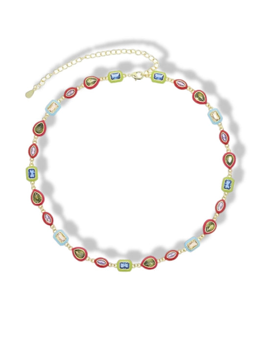 Necklace w/enamel & stones