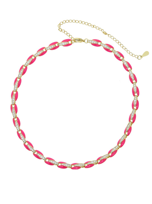Enamel necklace pink w/stones