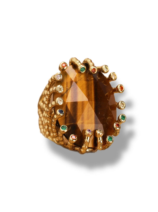 Statement ring w/brown gemstone big