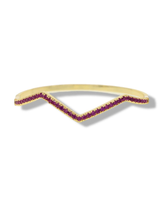Open V bangle w/red stones