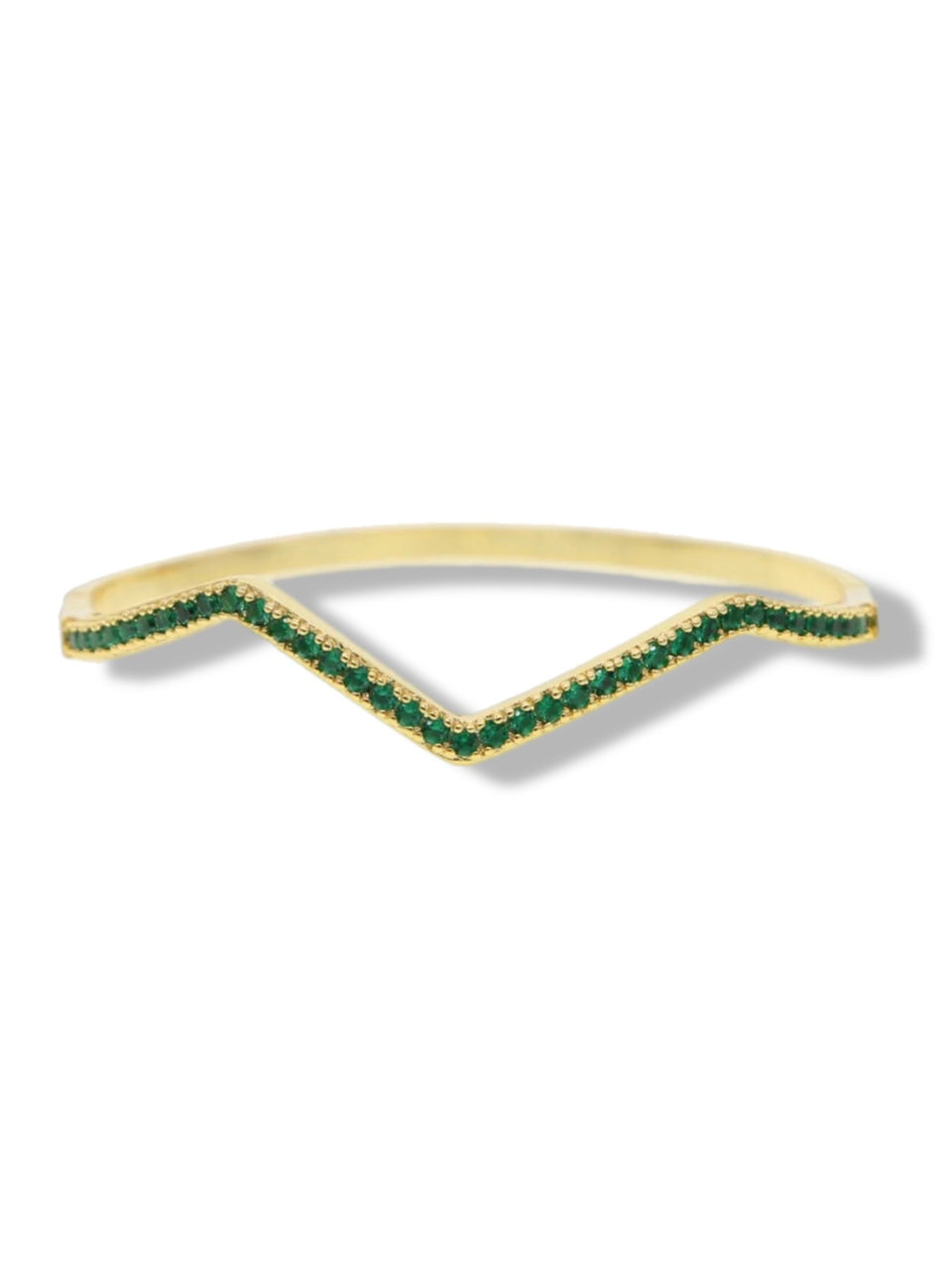 Open V bangle w/green stones