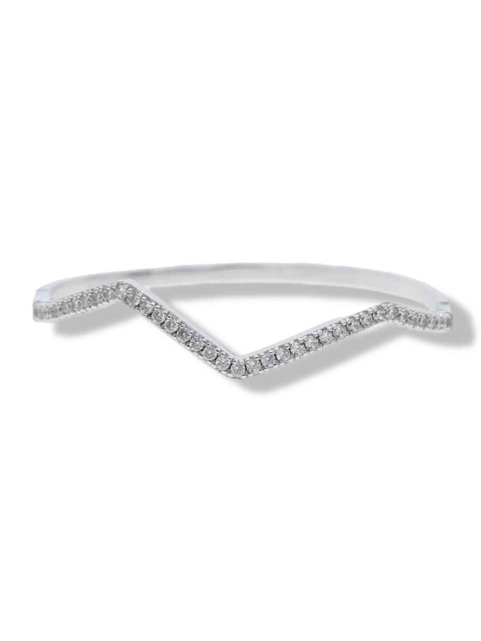 Open V bangle silver w/white stones