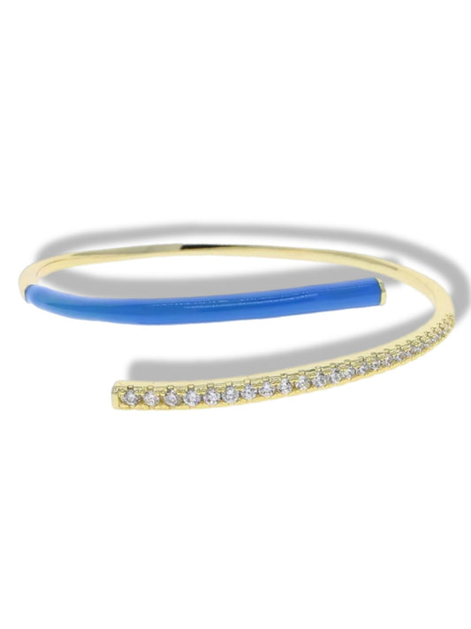 Enamel aquamarine open bracelet w/stones