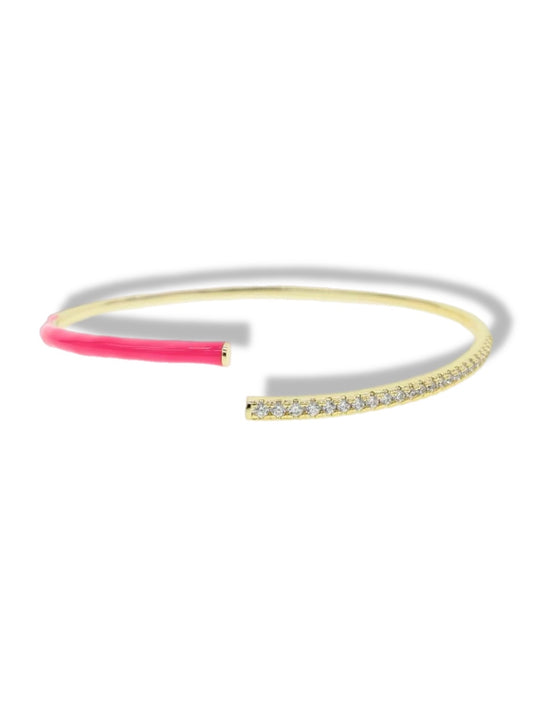 Enamel pink open bracelet w/stones