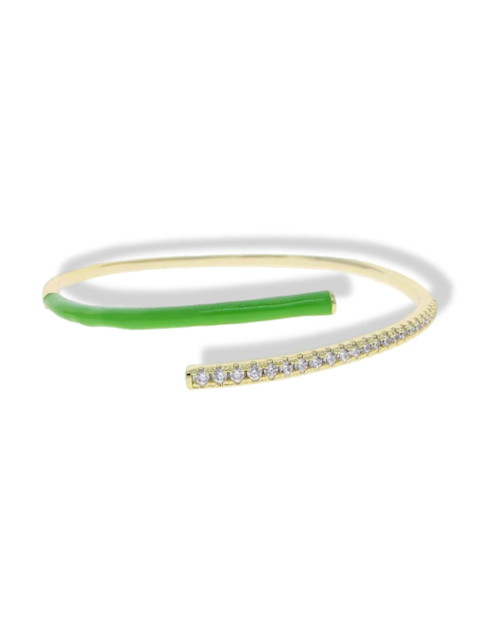 Enamel green open bracelet w/stones