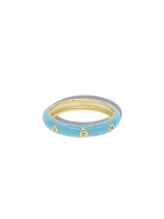 Enamel aquamarine ring w/stones.
