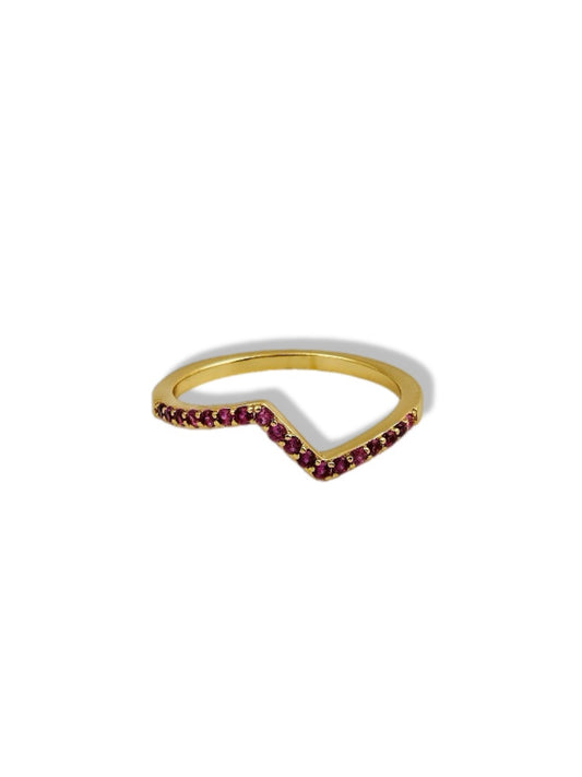 V ring with red stones