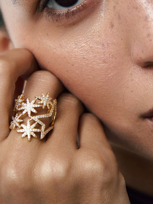 Stars golden ring w/stones