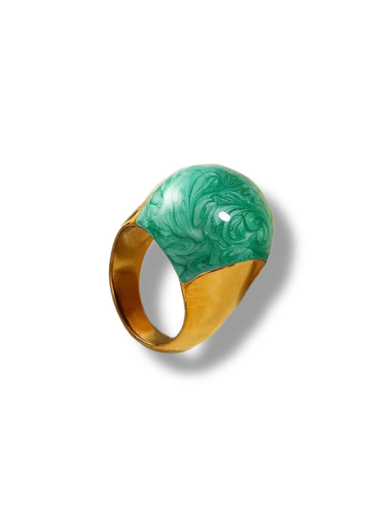 Statement ring w/green enamel