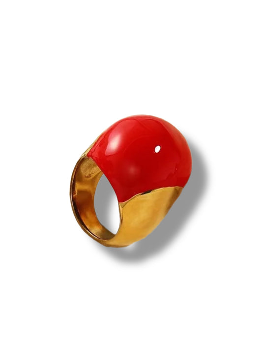 Statement ring w/red enamel